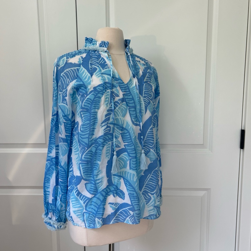 NWT $188 STS Sail to Sable size XS Palm Print Tassel Tunic Top Blouse